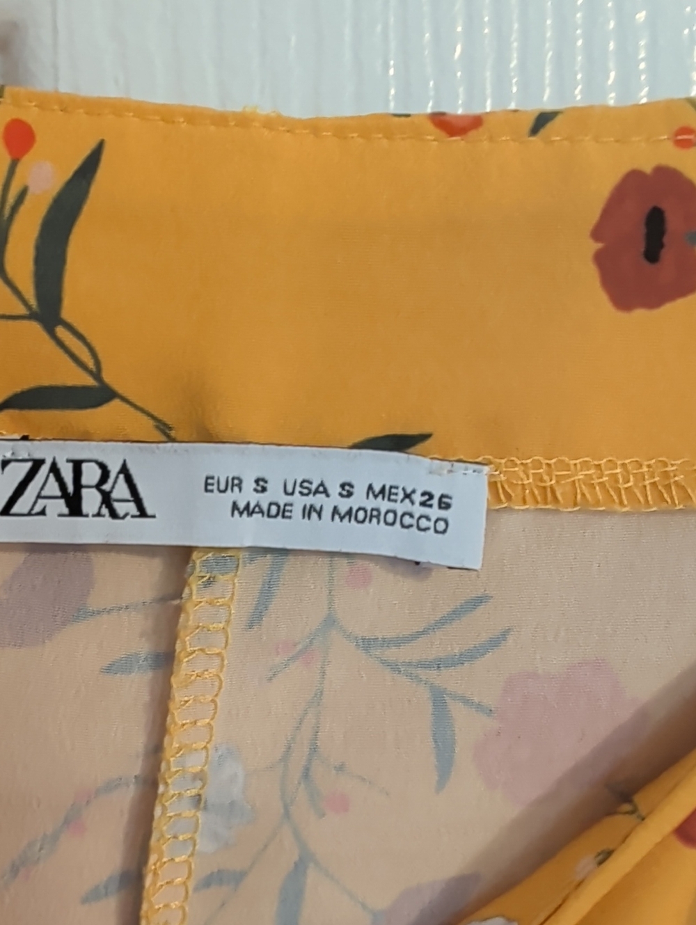 Zara Yellow Floral Handkerchief Hem Dress with White Floral Trim Patchwork Flowy - Picture 8 of 8